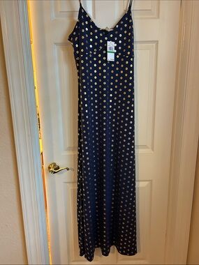 Michael Kors Navy Maxi Slip Dress with Gold Dot Print